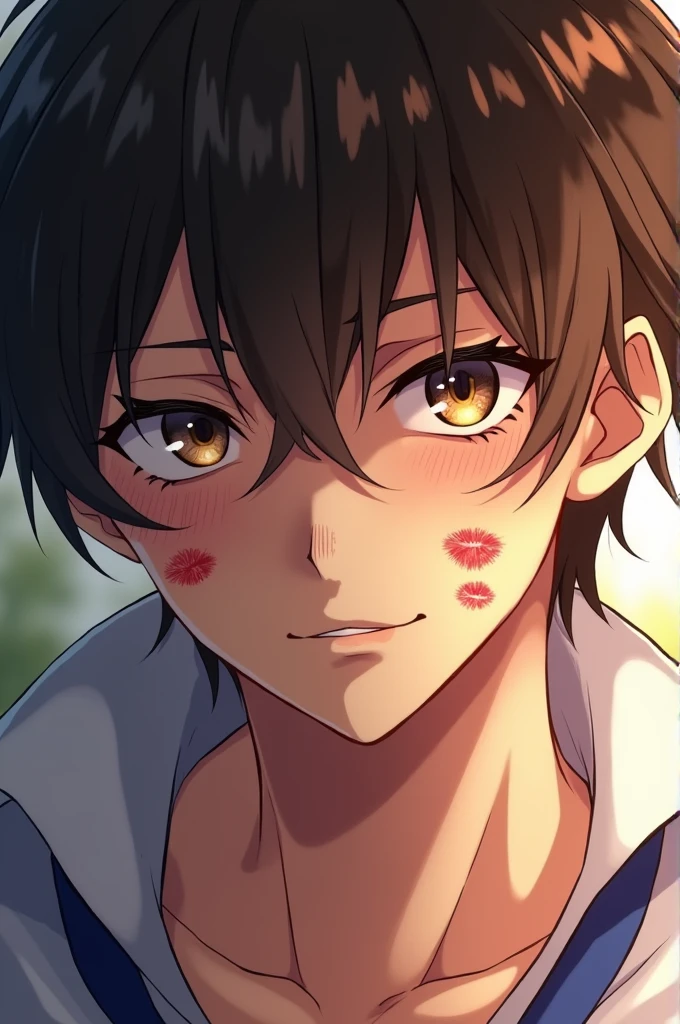 Oikawa Tooru from Haikyuu with kiss marks all over his face
