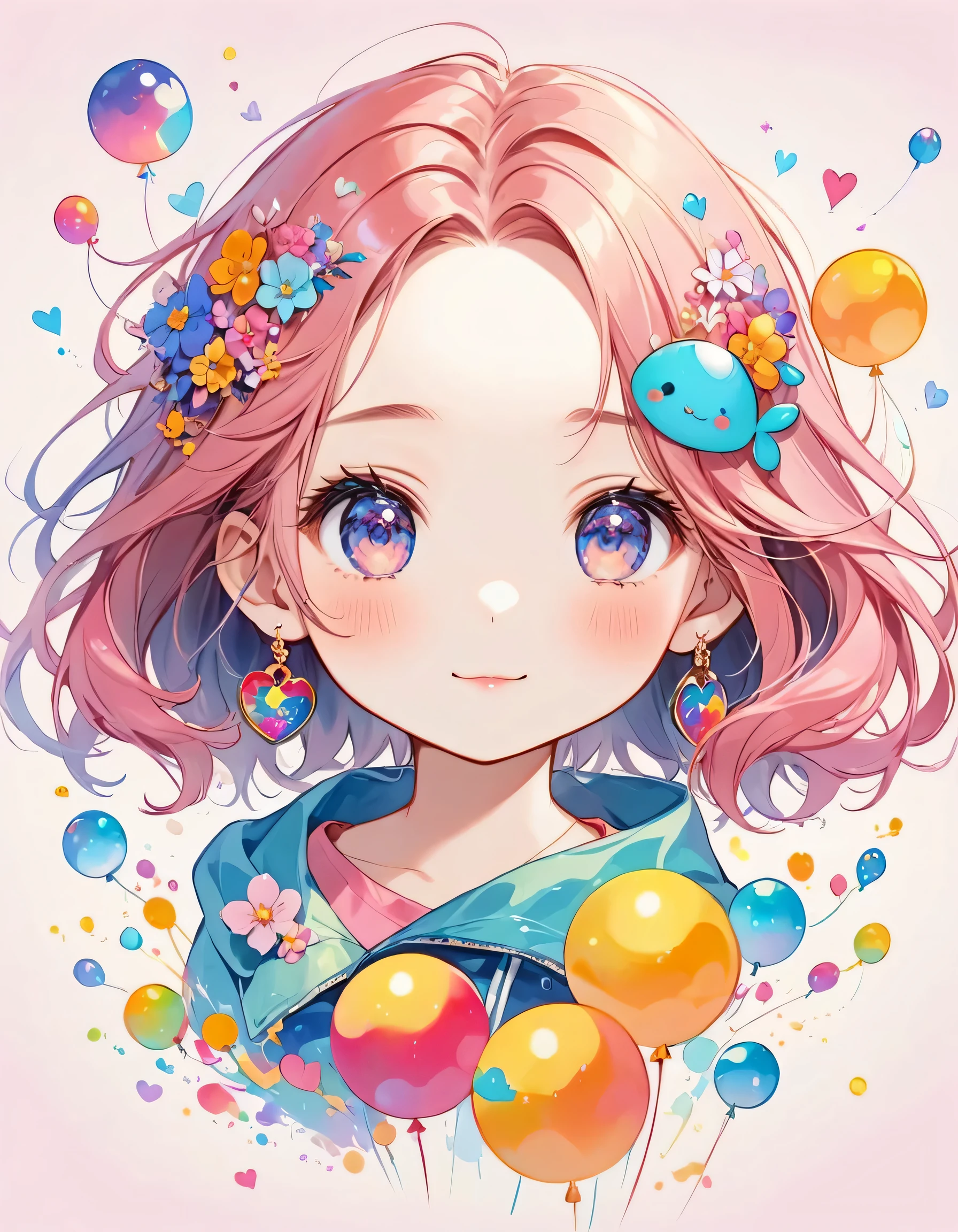 Momoko Sakura colorfull style, Simple Line Initialism，Abstract art，(((The most beautiful girl of all time))), (((chibi))), Sweet face. colorful hearts, funny design, (((happy dance))), (((Cute Aliens))), The background is space
