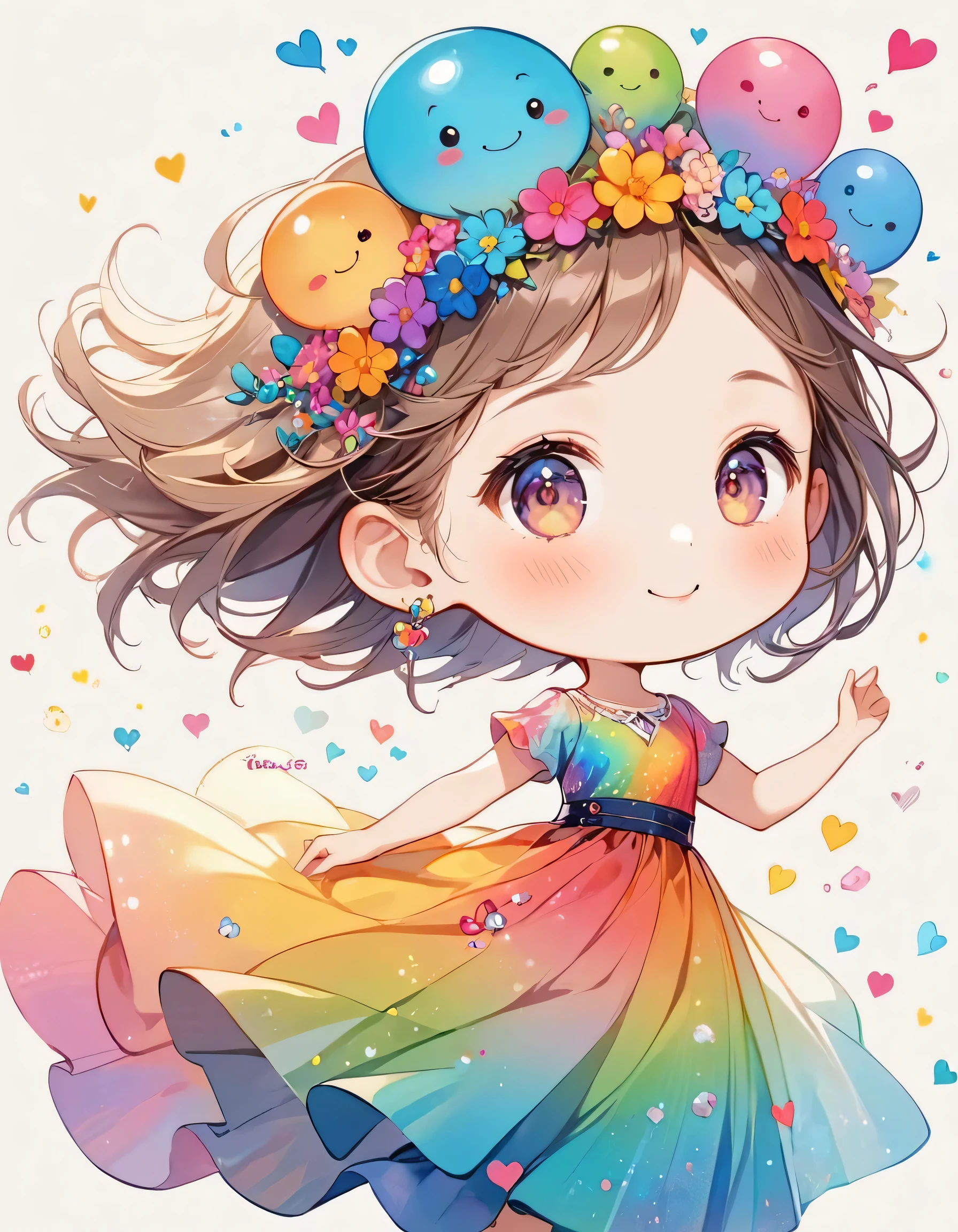 Momoko Sakura colorfull style, Simple Line Initialism,Abstract art,(((The most beautiful girl of all time))), (((chibi))), Sweet face. colorful hearts, funny design, (((happy dance))), (((Cute Aliens))), The background is space