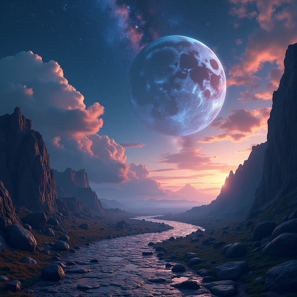 A rocky road at the end of a Cross , in outer space, planets , galaxies , constellations , stars