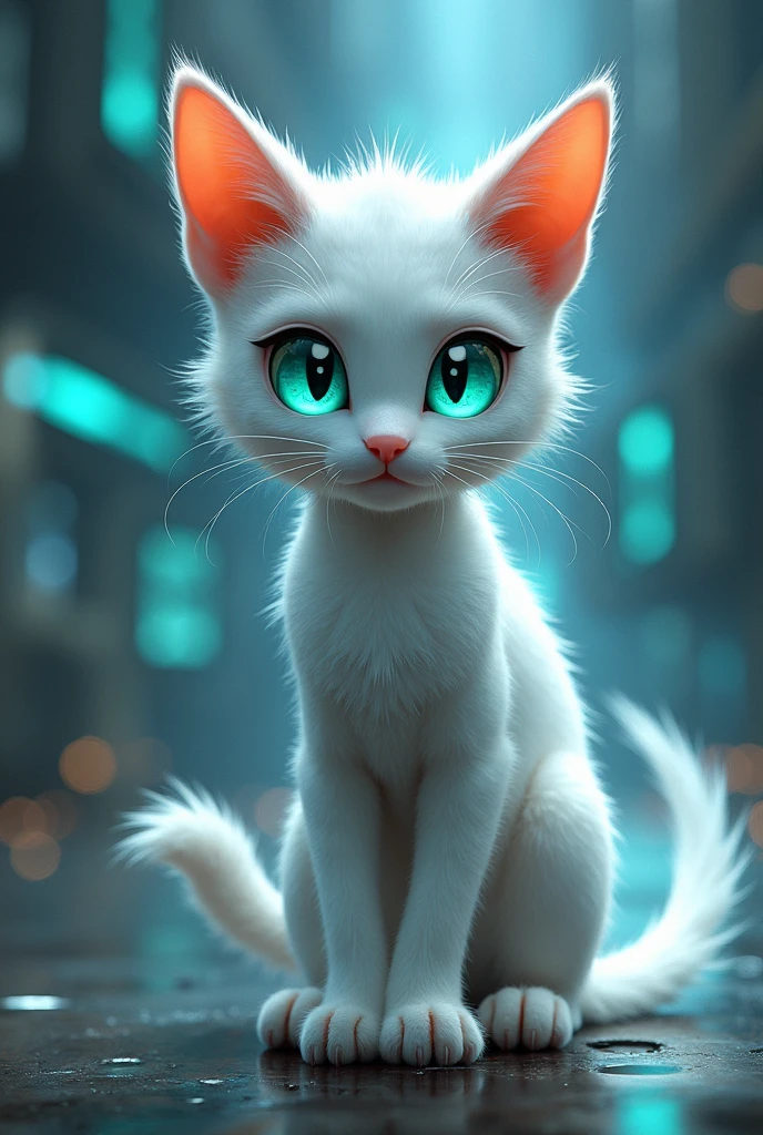Give me an image that is like a Sonic character but is a white cat with different colored eyes, one turquoise and the other gold, with an appearance similar to Shadow and Blaze. 