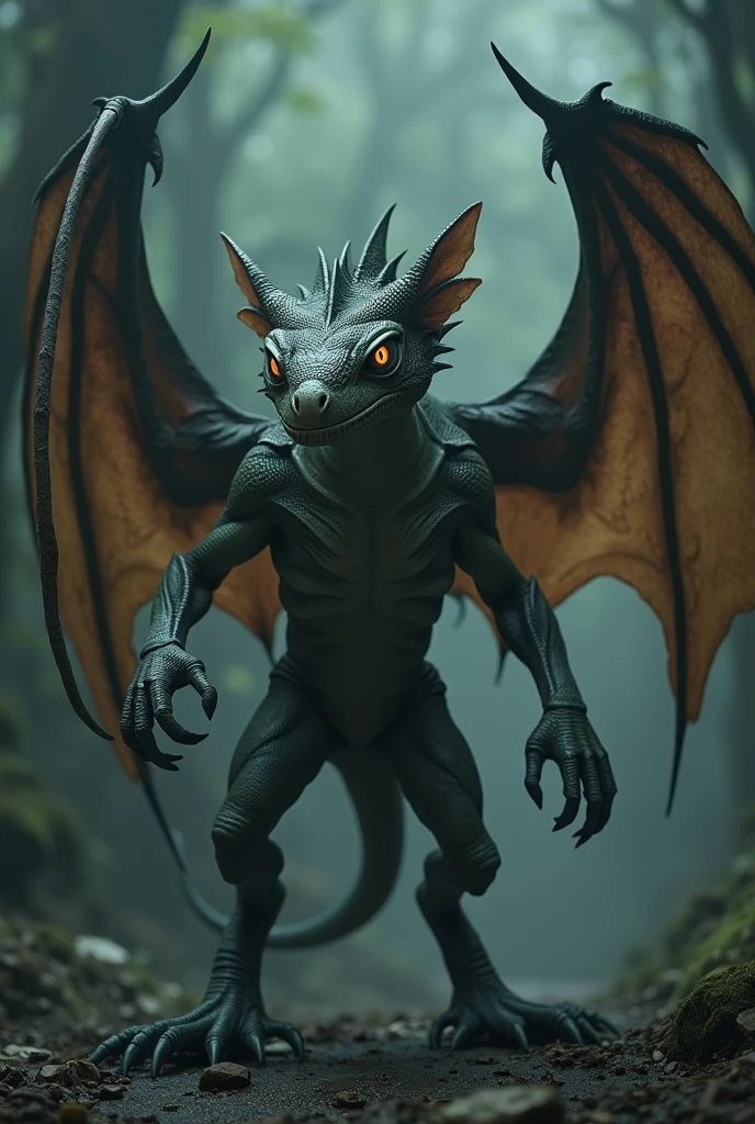 Create an 3d image of lizard and bat as single species