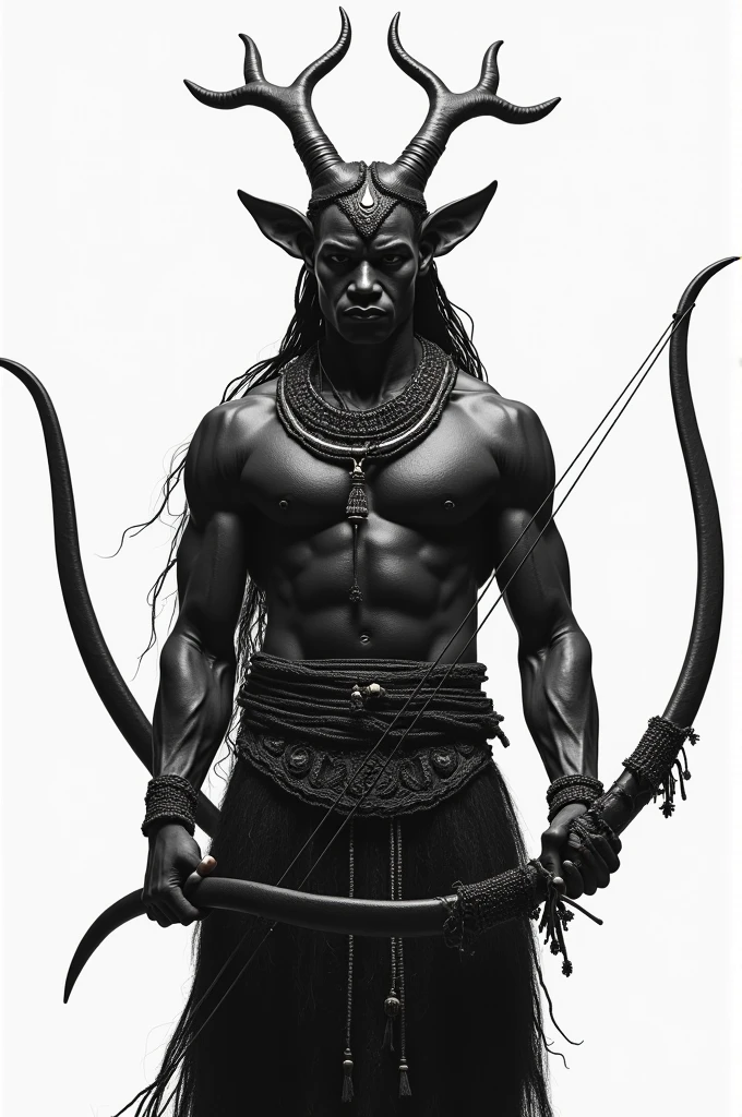 Oxossi in black and white, only with the bow in hand 