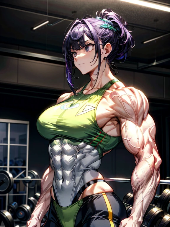 (BEST lighting) , (ultra intricately detailed) , 4K unification, (super-detailed CG: 1.2) , (8k: 1.2),(Original), (Masterpiece) , (Best quality),(Masterpiece:1.4),Anime-ish high quality,(Masterpiece),Masterpiece, Best quality, absurderes,((masterpeace, 4K, 8k, Yes, A high resolution))1girll,ssmile,Just one person,She is in the ballet studio,brassier, expose arms,Exposing the abdomen,Protruding blood vessels on the arm,Green tendons bulge,Spring, Boots, Perfect figure, Short purple asymmetrical hair, Sweat, ((body builder:1.5)),The strongest in the world,Practice dance studio background,(Beautiful bace),(Girl),(Female),(((Upper body:1))), Broad shoulders and thick back,Thick Arms,Amazing eight pack abs,Thick abs,Burst vein,Bulging blood vessels in the arm,Explosive Biceps,Exaggerated biceps,Hard biceps,Biceps like mountains,Perfect anatomical structure of the Biceps,Swelling of the shoulder,Prominent Biceps,Triceps expansion,Layered Muscle,Dehydrated muscles,Fat-free,Biceps,