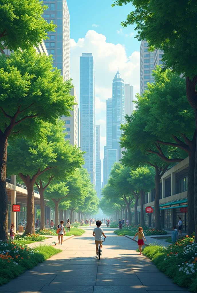 Create an image with two realities. The theme is for a clean city and it is for Arbor Day.