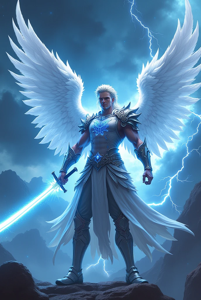Warrior Angel who masters blue lightning and uses a katana that radiates rays