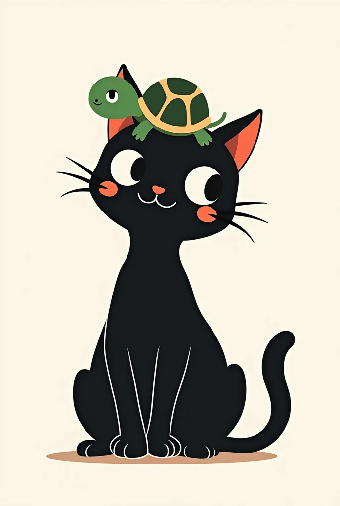 create a design to make a tattoo of a black kitten and a turtle on top of the cat&#39;s head, without being a realistic drawing. make in tattoo lines