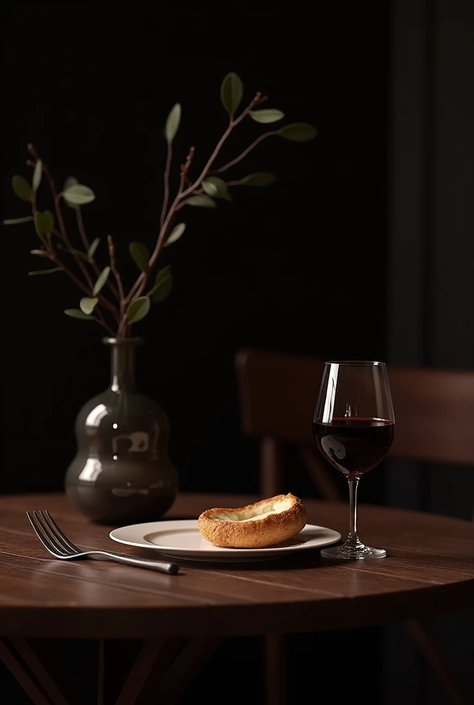 Black table with plate and wine still life style