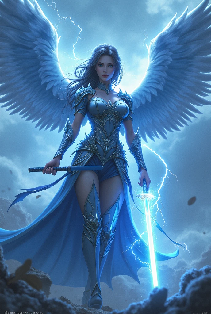 Angel Warrior (women )who dominates the blue lightning and uses a katana that radiates rays, his eyes shine