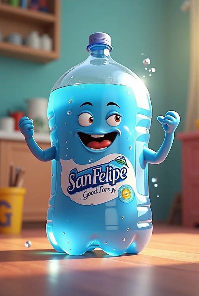 A 20-litre water container animated with the brand “San Felipe”