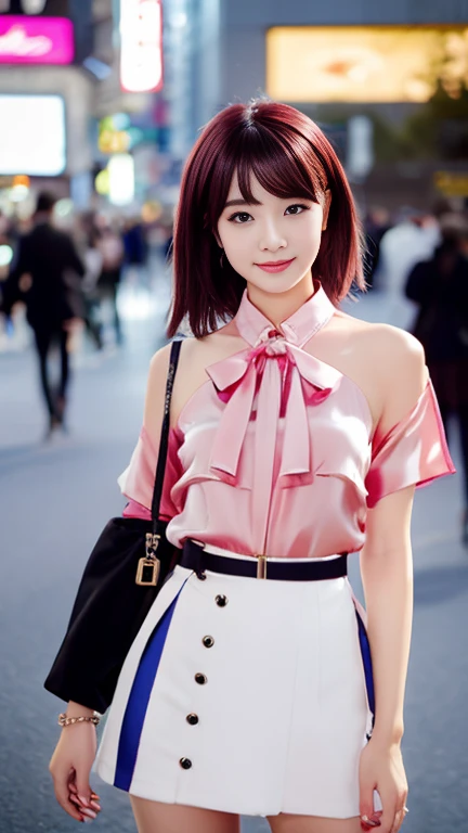 (1 girl, fascinating silk blouse:1.2), Gorgeous Japanese Idol, UNIQUE KOREAN FASHION,
pink or white mini-skirt,
(RAW Photos, highest quality), masterpiece, 
(Realistic, Photorealistic:1.2), 

very delicate and beautiful, very detailed beautiful,
detailed nose, beautiful & detailed, cinema lighting, gentle & feminine, Apink LUV, EXID Up and Down, Black Pink Rose,


4K UHD wallpaper, wonderful, pretty, very detailed,
Very detailed CG Unity 8K Wallpaper, high resolution, 
beautiful detailed lady, very detailed eyes,
soft light, bob hair, ponytail, short hair with bangs, hot pink hair, Black_Pink_Jacket,

BREAK

(SNOW: 1.2), Tokyo Shibuya, City Lights, 
Perfect Body Anatomy, slender body, huge breasts, kind smile, zoom-in shot, camera focused, face to waist, Candid RNG 25%, medium shot or cowboy shot, bokeh, SFW,)
