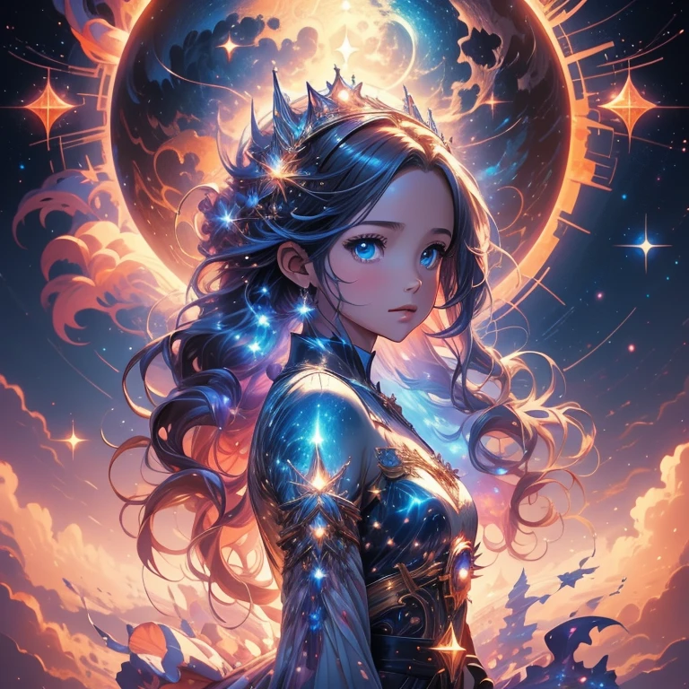 a picture taken from a digital painting of a girl in a dress, beautiful anime artwork, wearing a dress made of stars, star on dress, beautiful anime art, makoto shinkai cyril rolando, magical dress, anime fantasy illustration, anime fantasy artwork, ethereal anime, anime girl with cosmic hair, dreamlike art, cosmic skies. by makoto shinkai, anime art wallpaper 4 k