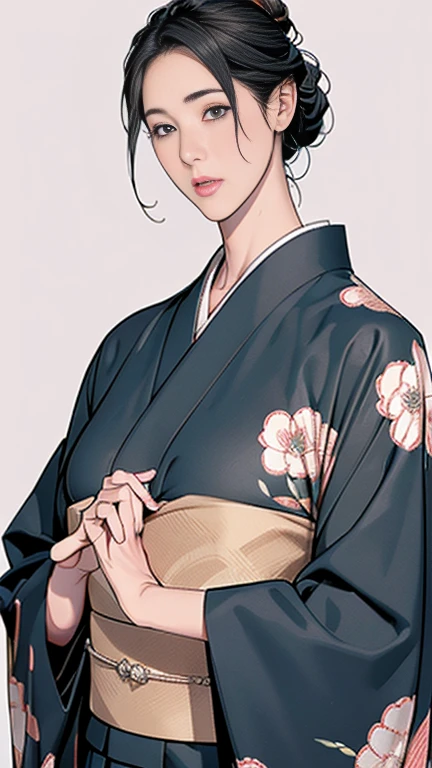 1,Japanese hairstyle,Photorealism,detailed,masterpiece,mature,((full)), (Broad shoulders), ((Huge)),Plus size mature women,expensive,30 years old,Pretty face, (Plump woman),Beautiful long-sleeved kimono,kimono,Hold your chest with both hands:1,high quality,Are standing,High Resolution 4K Information,Kyoto,