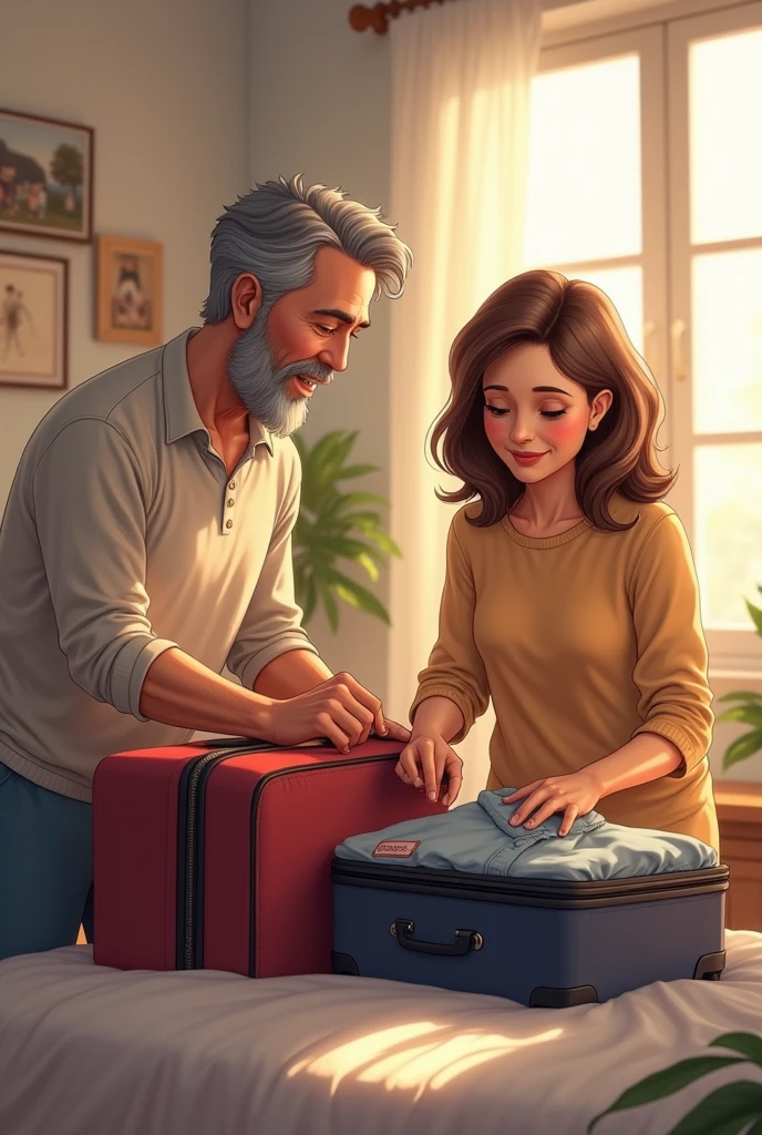 Generates a dad and mom packing their bags