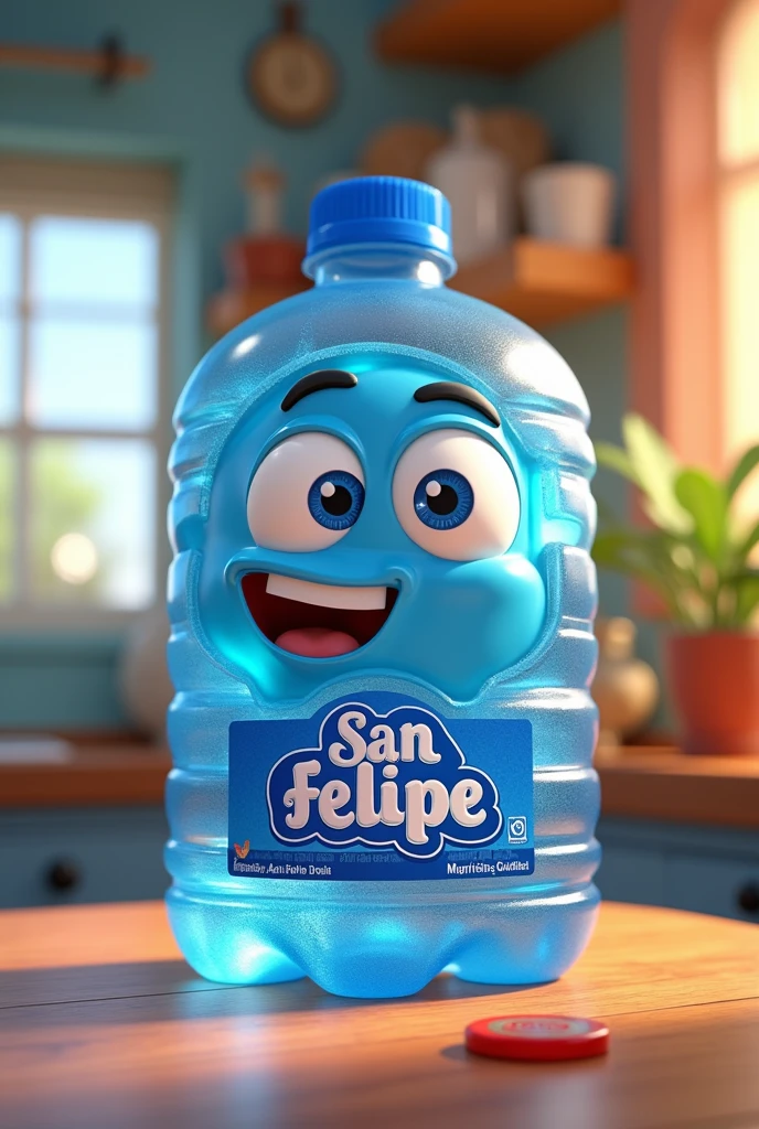 A 20-litre water container animated with the brand “San Felipe”