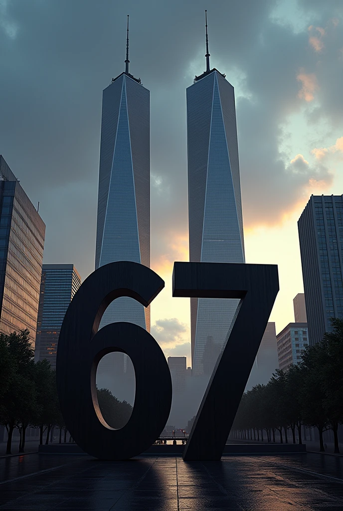 a number 67 and twin towers in it