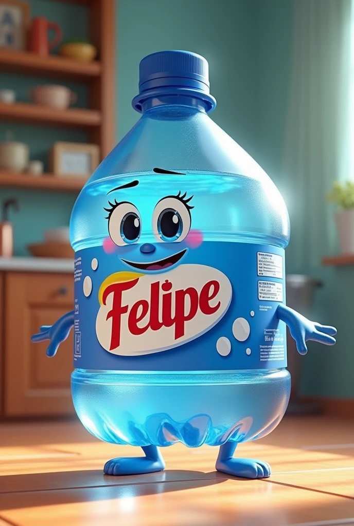 A 20-litre water container animated with the brand “San Felipe”