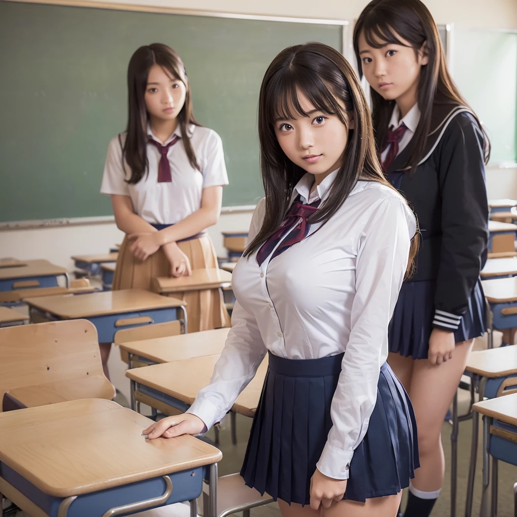 (high quality)、(High resolution)、(A classroom with only girls:1.5)、(There are a lot of high school girls:1.5)、(High School Uniform:1.5)、(Big Breasts:1.3)