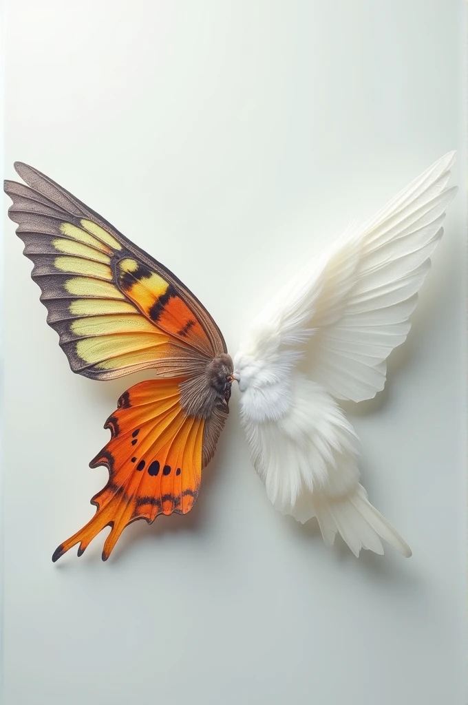 Image containing a butterfly wing on one side and a dove wing on the other side.