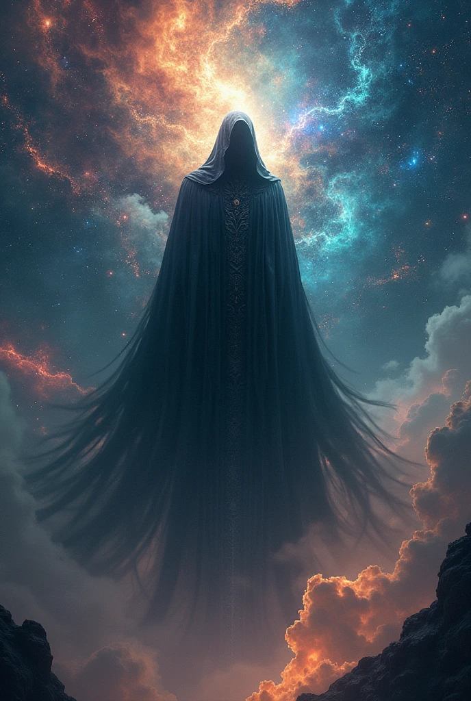 The incarnation of evil Floating in the middle of the starring sky, heavenly, sky of colorful stars, fantasy theme, cinematic lighting, vibrant lighting