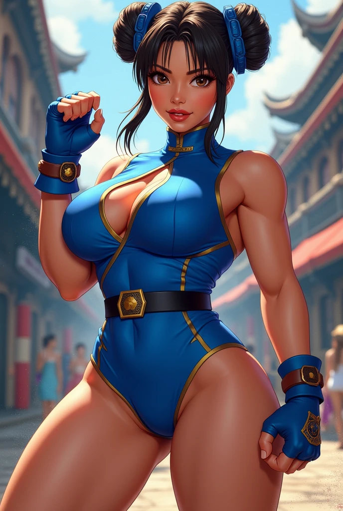 Imagine a chun li with a big tits and butt with the clasic autfit blue