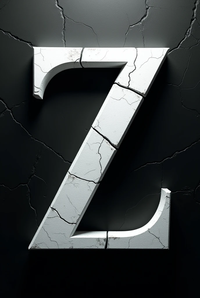 create two white z letters together with cracks and dark background