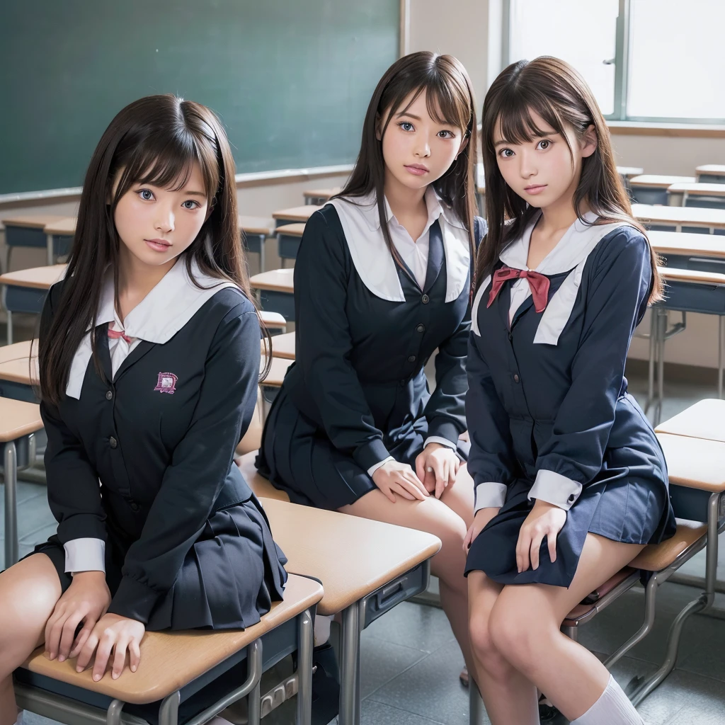 (high quality)、(High resolution)、(A classroom with only girls:1.5)、(There are a lot of high school girls:1.5)、(High School Uniform:1.5)、(Big Breasts:1.3)