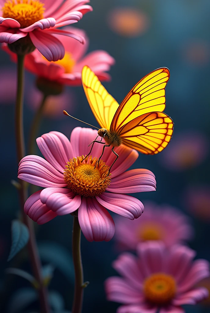 Colorful flowers, golden yellow butterfly) iphone promex mobile phone , (Tabletop, Highest quality, best quality, official art, Beautiful and aesthetic:1.2), (1 girl inside:1.3), (fractal art:1.3),16 K,Full-HD,neon