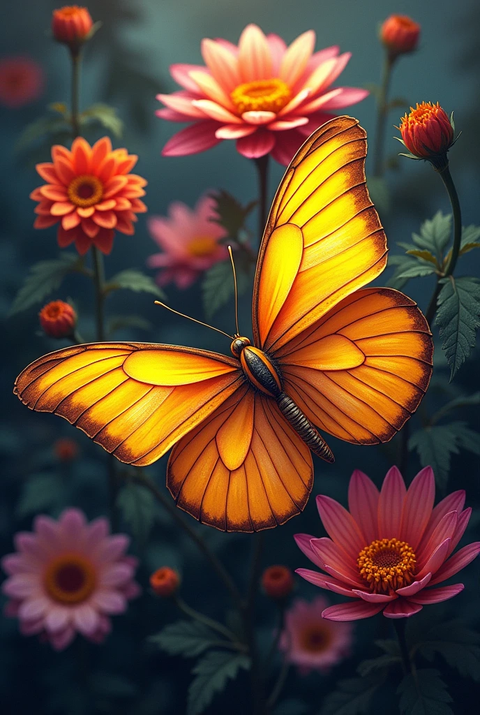 Colorful flowers, golden yellow butterfly) iphone promex mobile phone , (Tabletop, Highest quality, best quality, official art, Beautiful and aesthetic:1.2), (1 girl inside:1.3), (fractal art:1.3),16 K,Full-HD,neon