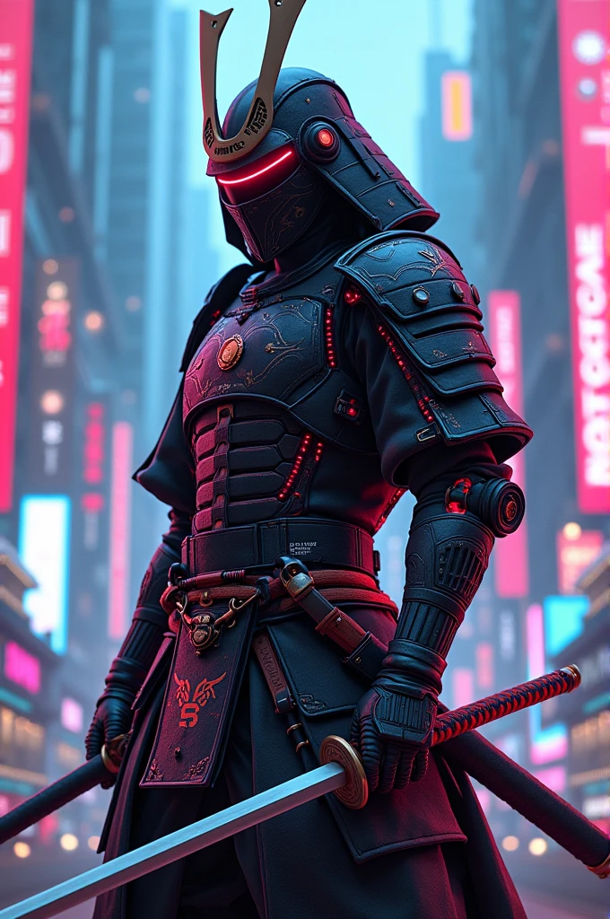 Create a futuristic neon samurai 