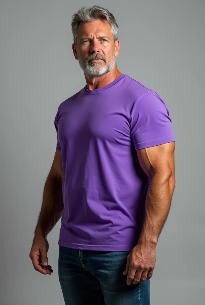 a real man standing with a purple t-shirt mockup