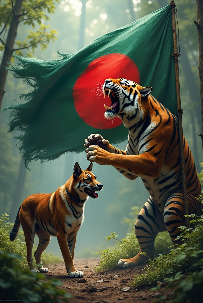Bangladesh flag and angry tiger attack dog