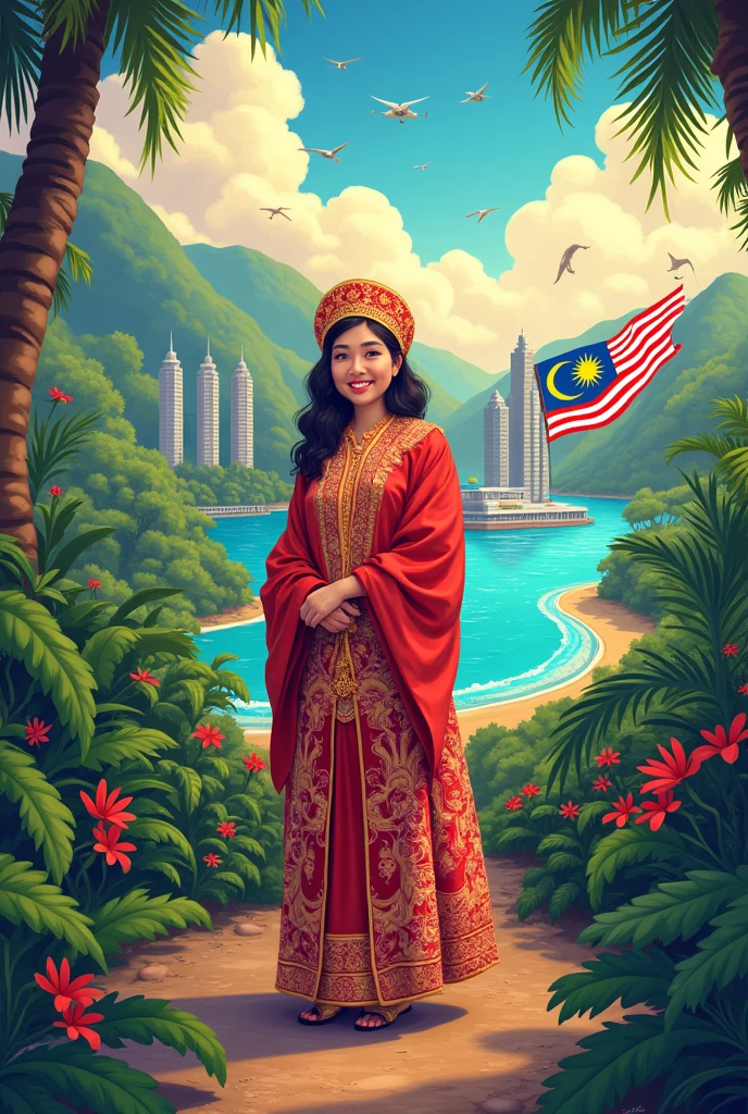 I love Malaysia drawing. In drawing also show malaysia flag.