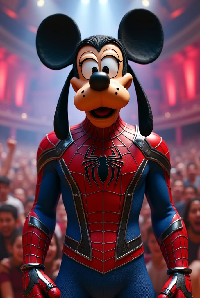 hình ảnh thực tế, Mickey Mouse Club movie, Goofy dog character, wear spider man armor 