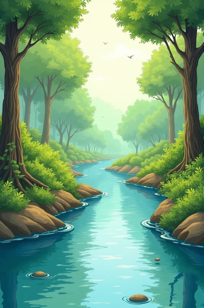 Drawn background of a river