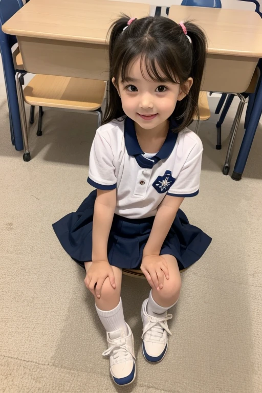 Cute and lovely elementary school first grade girl pretty face full body sitting full picture little kid sexy naughty