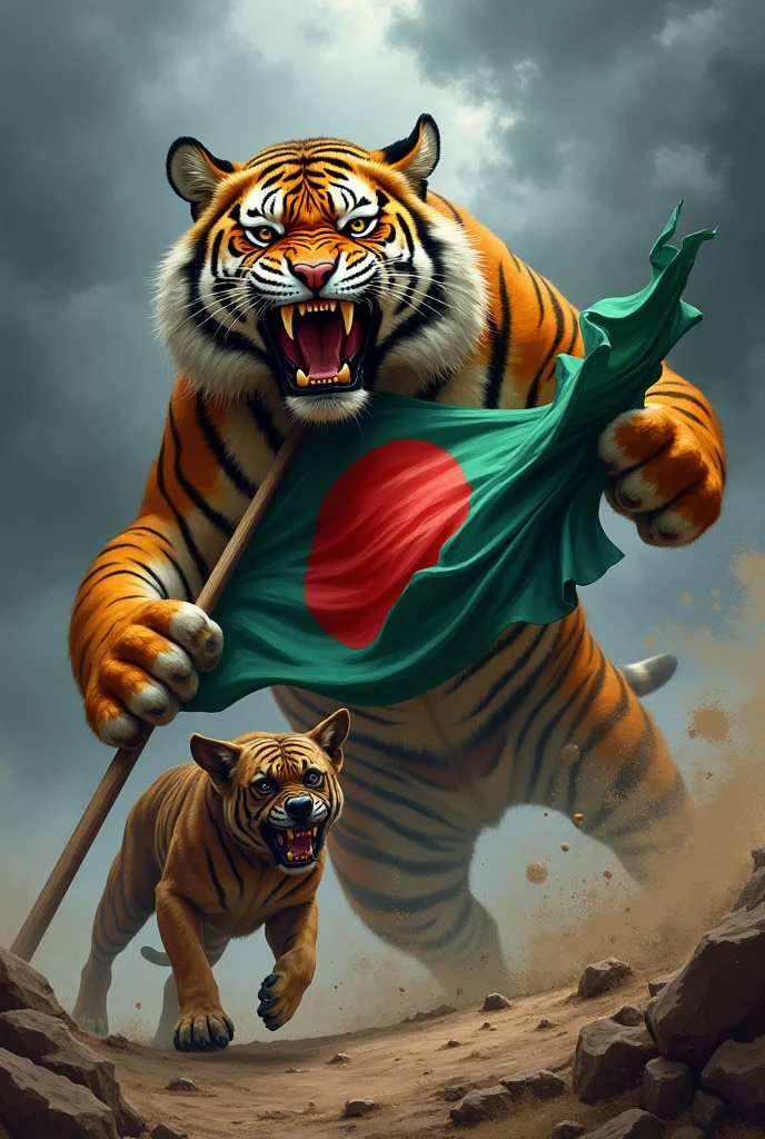 Bangladesh flag and angry tiger  attack dog scored 