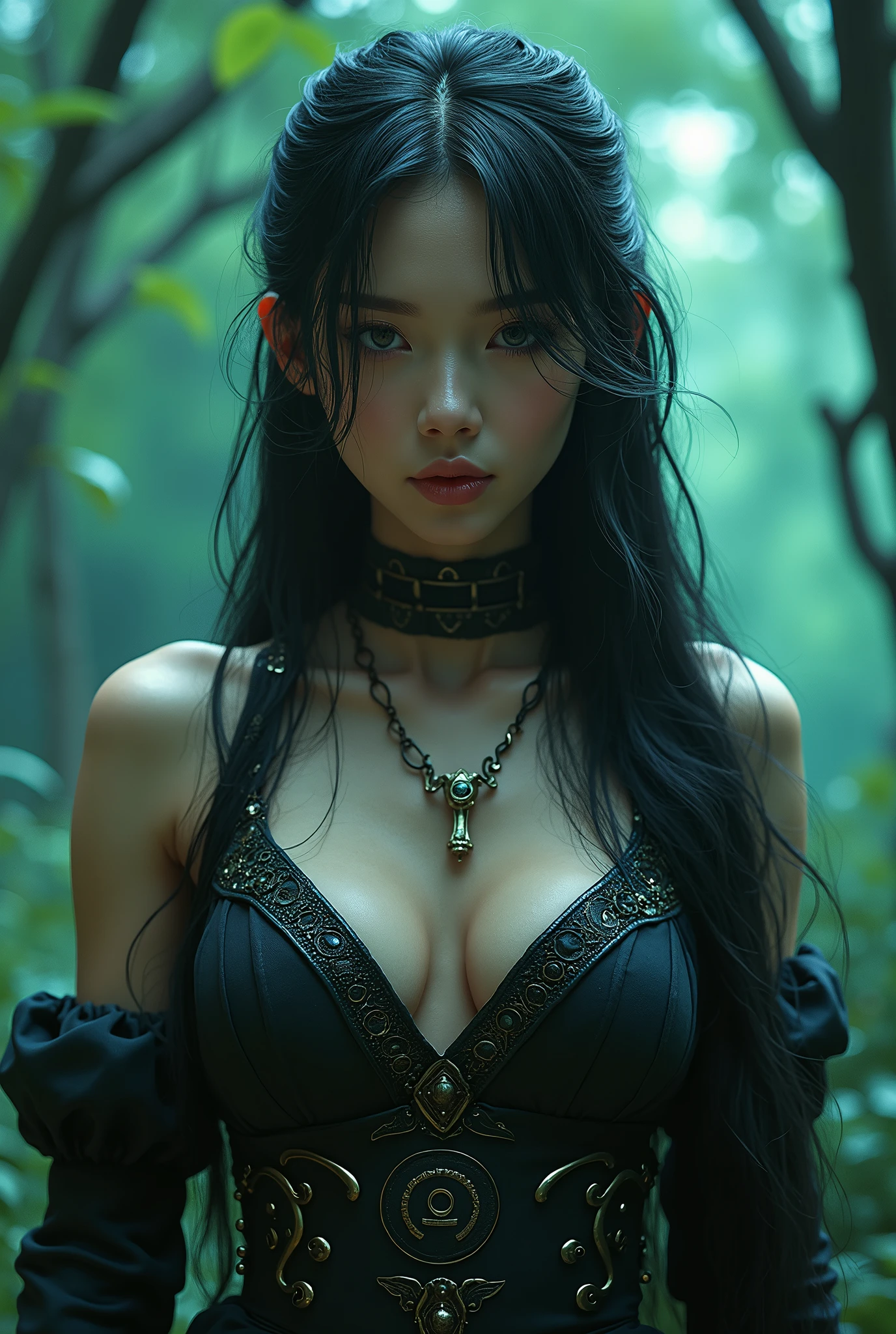 (masterpiece,best quality:1.4),(8k,raw photo,photo realistic:1.2),shiny skin,detailed skin,detailed face,detailed eyes,Detailed hands,Detailed Background、1girl,Japanese idol,(beautiful face),(Shining Eyes:1.1),、Ultimate Idol、Symmetrical eyes、、Great background、Great location、((Japanese,sexy hunter costume,Assassin's Costume))、(Detailed and very cute,),Full body portrait,Mysterious glowing forest,Elf,Figure with a bow,nswf,sexy Instagram style