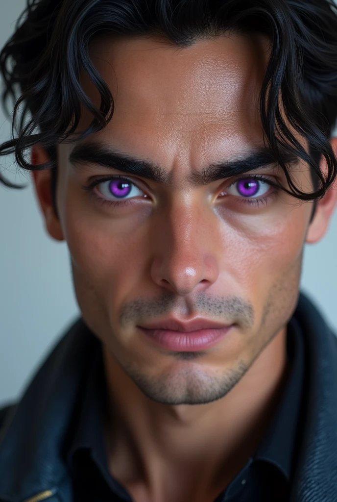 Man with defined eyes purple well-defined violet eyes asymmetrical confident smile picaro face tank top beautiful violet eyes irises defined popular defined violet iris smooth malicious eyes malicious look definition HD rendering 32k rendering ultra hyperrealistic award-winning photo violet defined eyes violet asymmetrical eyes with detailed pupils and asymmetrical iris violet round iris asymmetrical round violet eyes