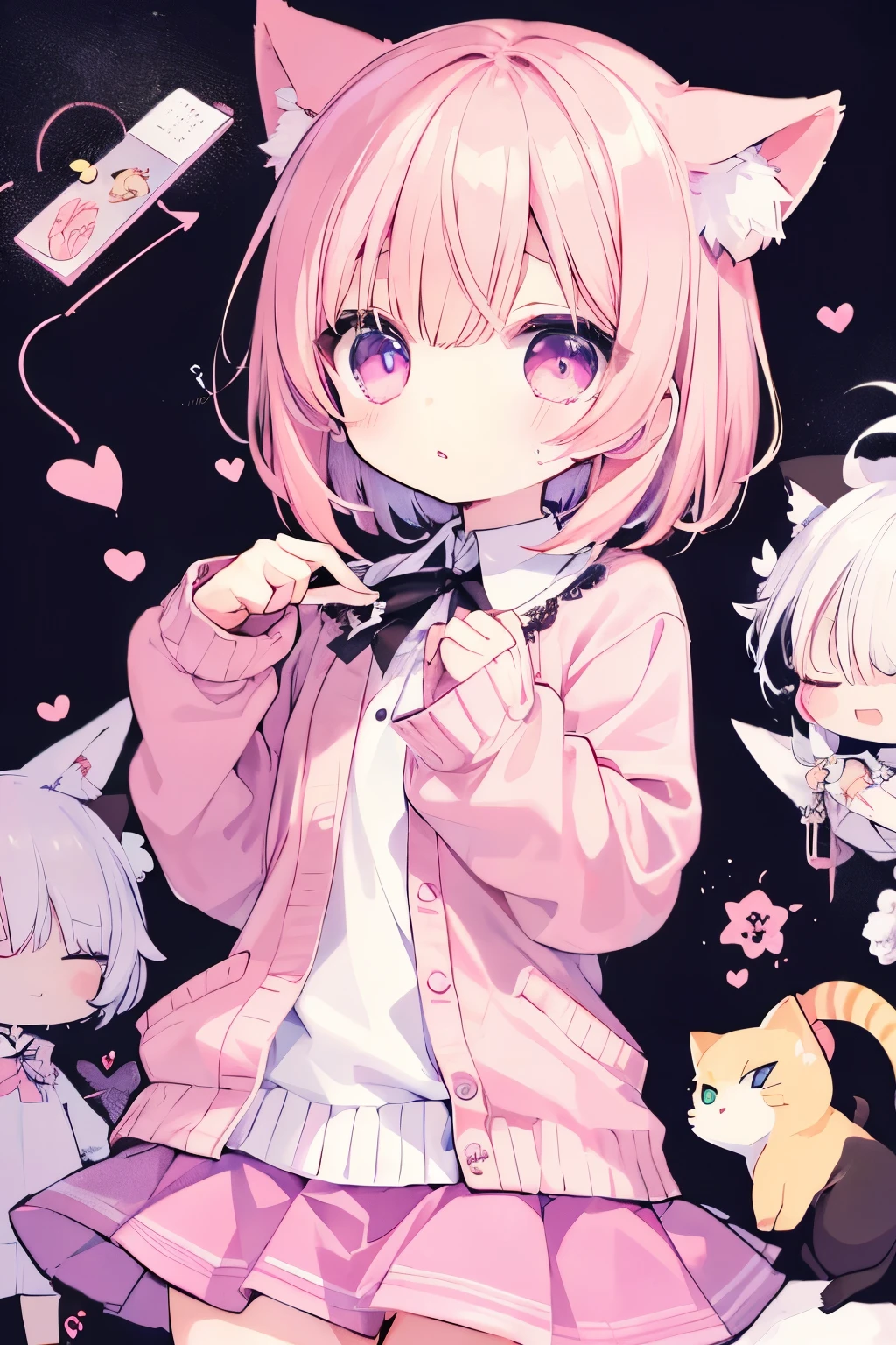 Browsing Caution,short, Light pink hair、cardigan、Pink Skirt、Putting on a collar、Elementary school girl、Very beautiful and Shining Eyes、Shining Eyes、1 person、Cat ear、(((((Small body)))))、heart❤、((Sweat、vapor))
