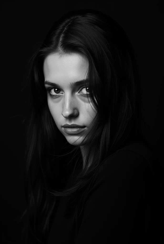 a black and white photo of a woman with long hair, by Silvia Pelissero, by Marie Vassilieff, stunning and moody, black and white. high contrast, dark fur, by Maurice Esteve, by Anna Boch, sleek dark fur, black and white), by Alice Through, black and white image, black and white tones