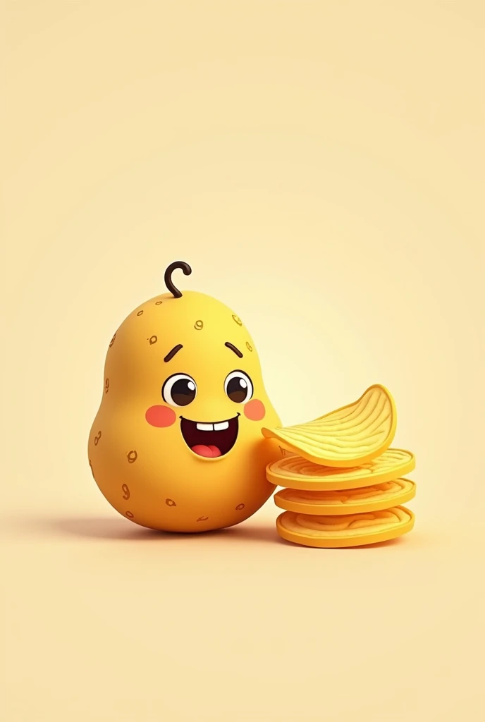 Animated cartoon potato logo next to sliced Lays chips