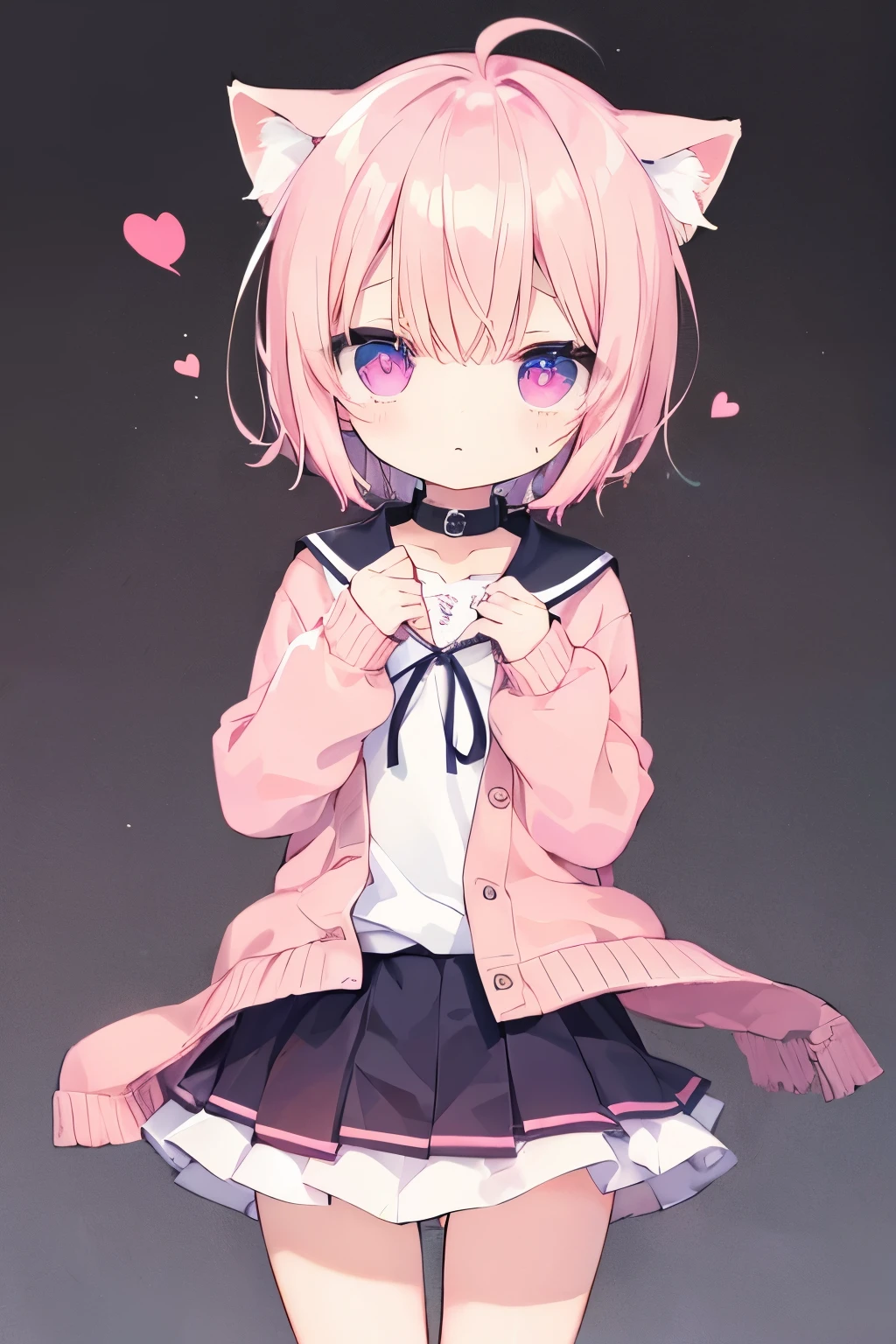 Browsing Caution,short, Light pink hair、cardigan、Pink Skirt、Putting on a collar、Elementary school girl、Very beautiful and Shining Eyes、Shining Eyes、1 person、Cat ear、(((((Small body)))))、heart❤、((Sweat、vapor))