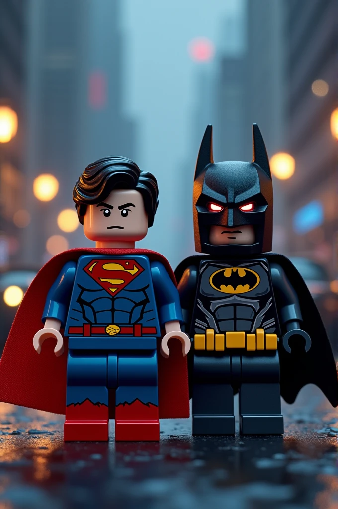 Superman and Batman in lego art, night
