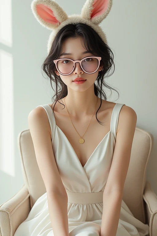 Femme japonaise assise sur une chaise avec des lunettes sur le visage, des lunettes de soleil, porter des lunettes, Urzan, femme avec des lunettes roses, Lumrat d'silver, porter de fines grosses lunettes rondes, porter des lunettes roses, porter des petites lunettes rondes, portrait jiss blackpink, jisoo rose noire, jisoo rose noire, Square Glasses, sunglassesBoobs, tetas grandes, Sheep Ears,