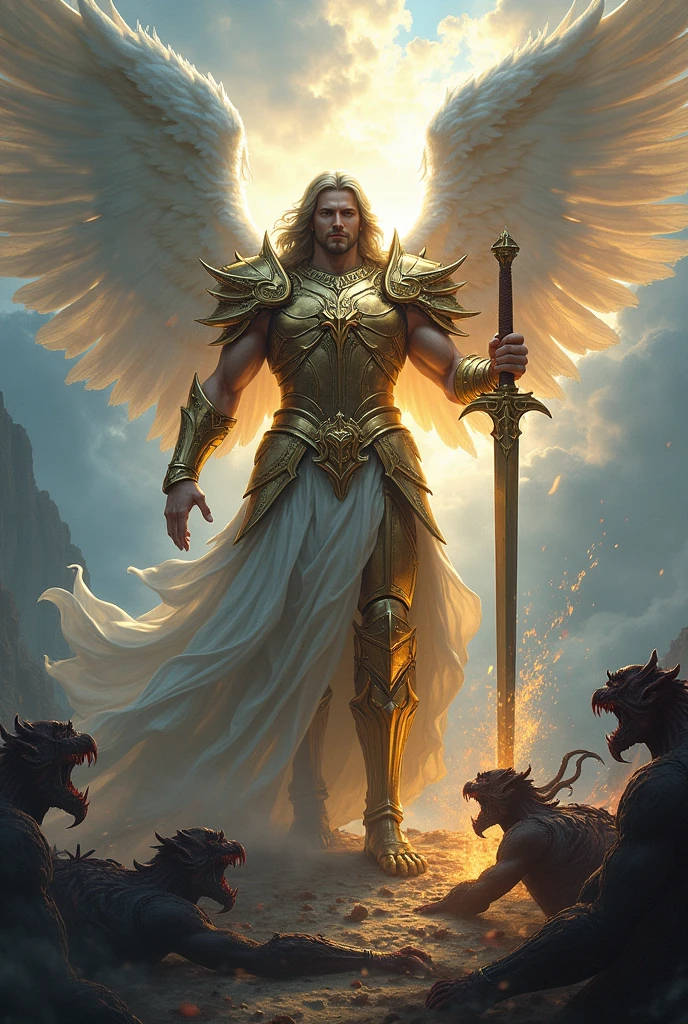 Archangel Michael defeating evil