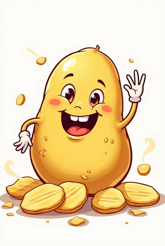 Animated Potato Logo Drawing Cartoon Next To Sliced Lays Potatoes Cartoon
