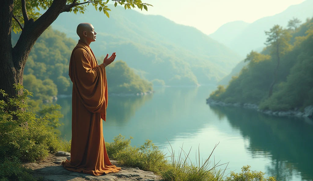Ultra HD 4K Wallpaper (((("Masterpiece")))), "very detailed" ((Vertical)) Monk standing and chanting