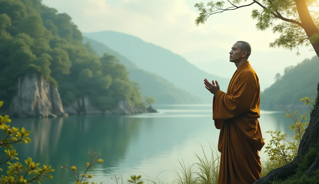 Ultra HD 4K Wallpaper (((("Masterpiece")))), "very detailed" ((Vertical)) Monk standing and chanting