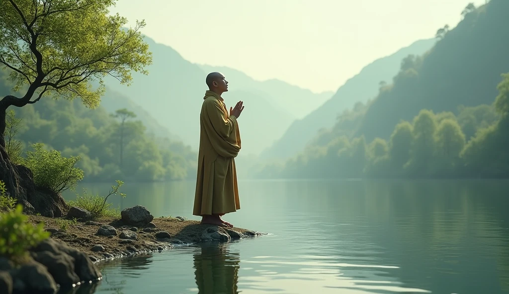 Ultra HD 4K Wallpaper (((("Masterpiece")))), "very detailed" ((Vertical)) Monk standing and chanting